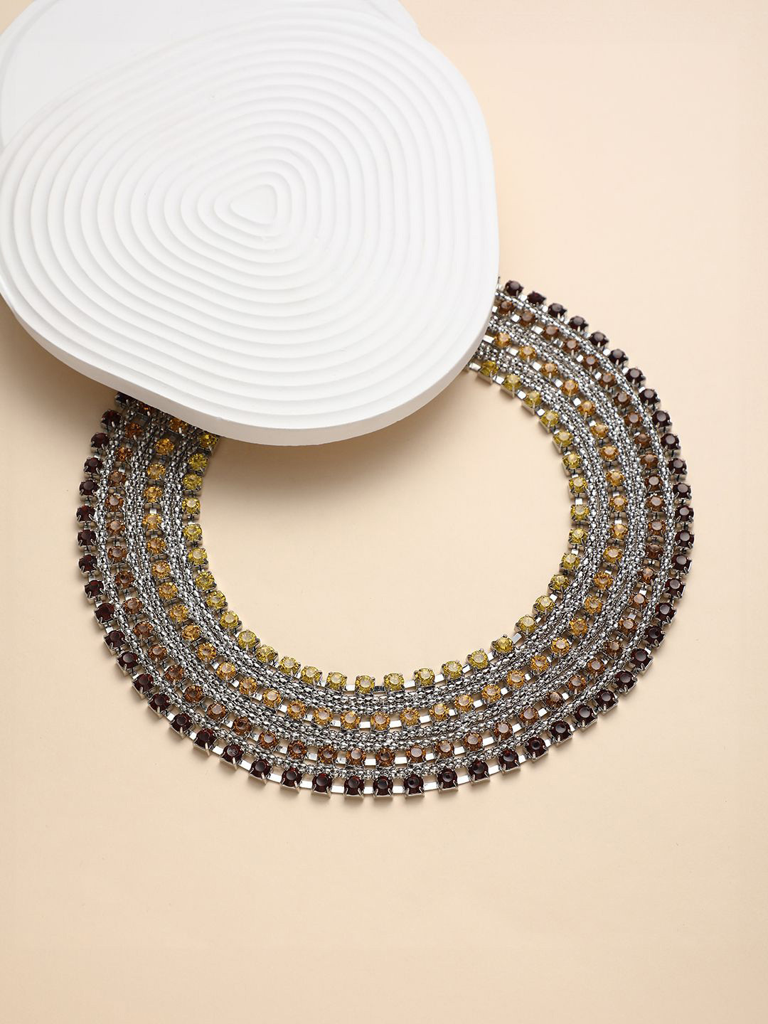 SOHI The Egyptian Bijou Silver-Plated Ruby & Amber Studded Statement Necklace