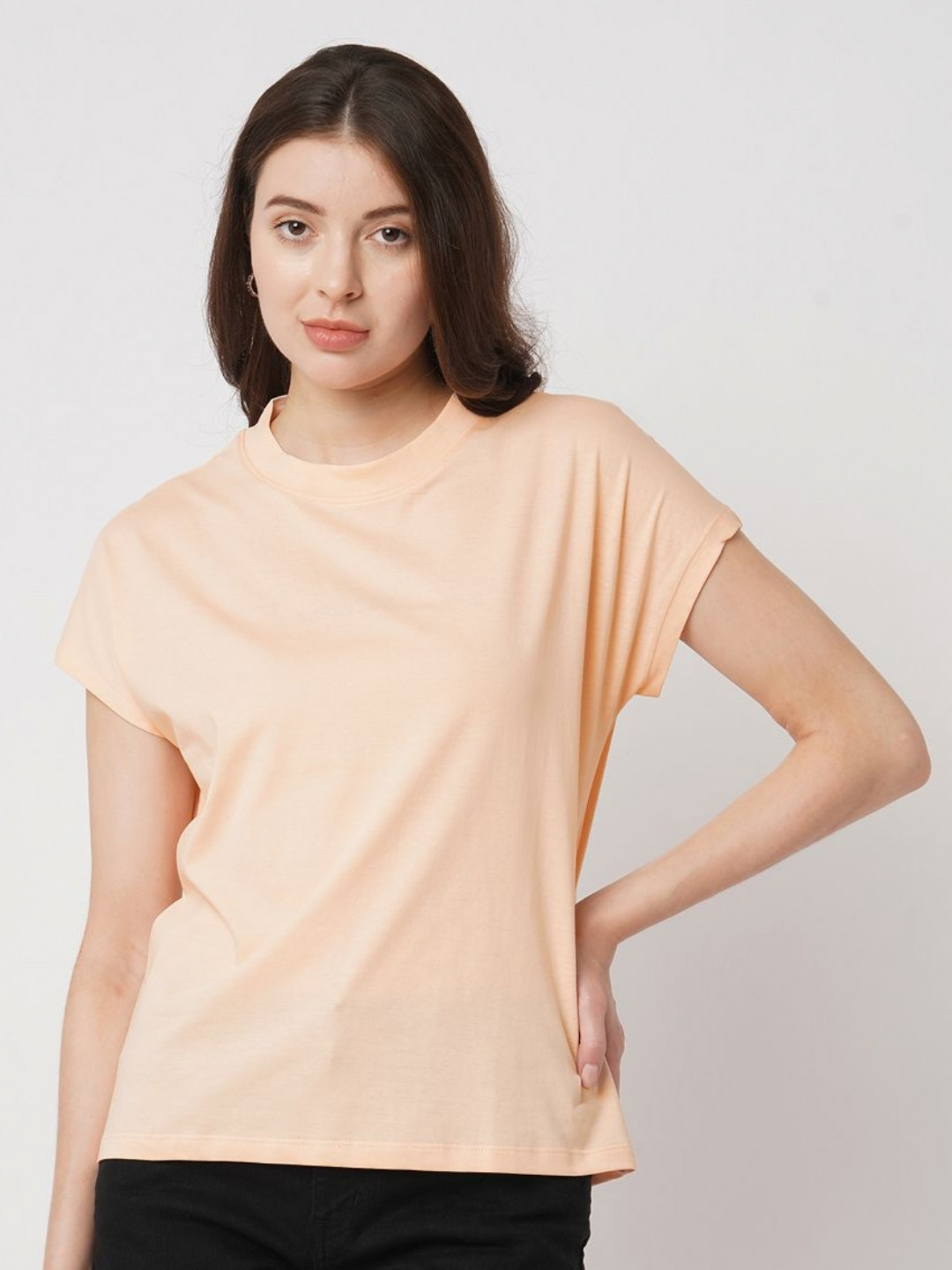 GUTI Women Solid Round Neck Cotton T-shirt