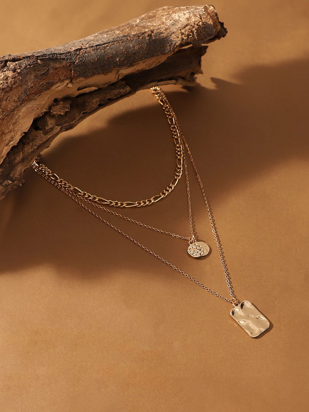 SOHI The Dented Charm Gold Plated Layered Necklace