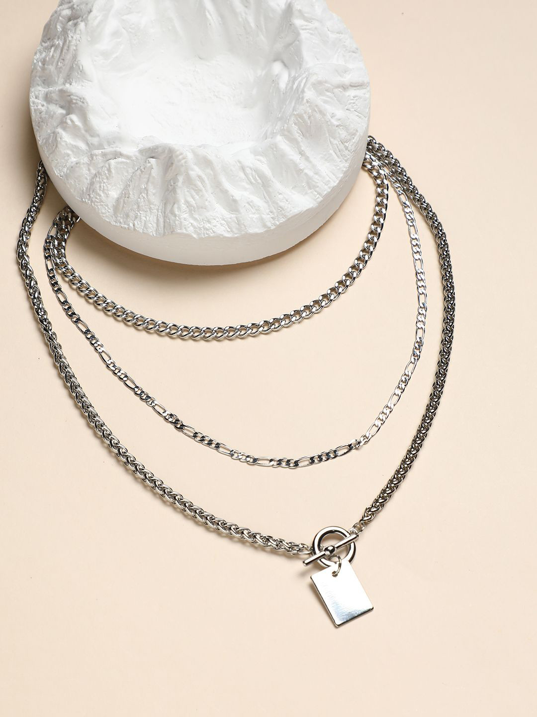 SOHI The Interlock Charm Silver-Plated Layered Necklace