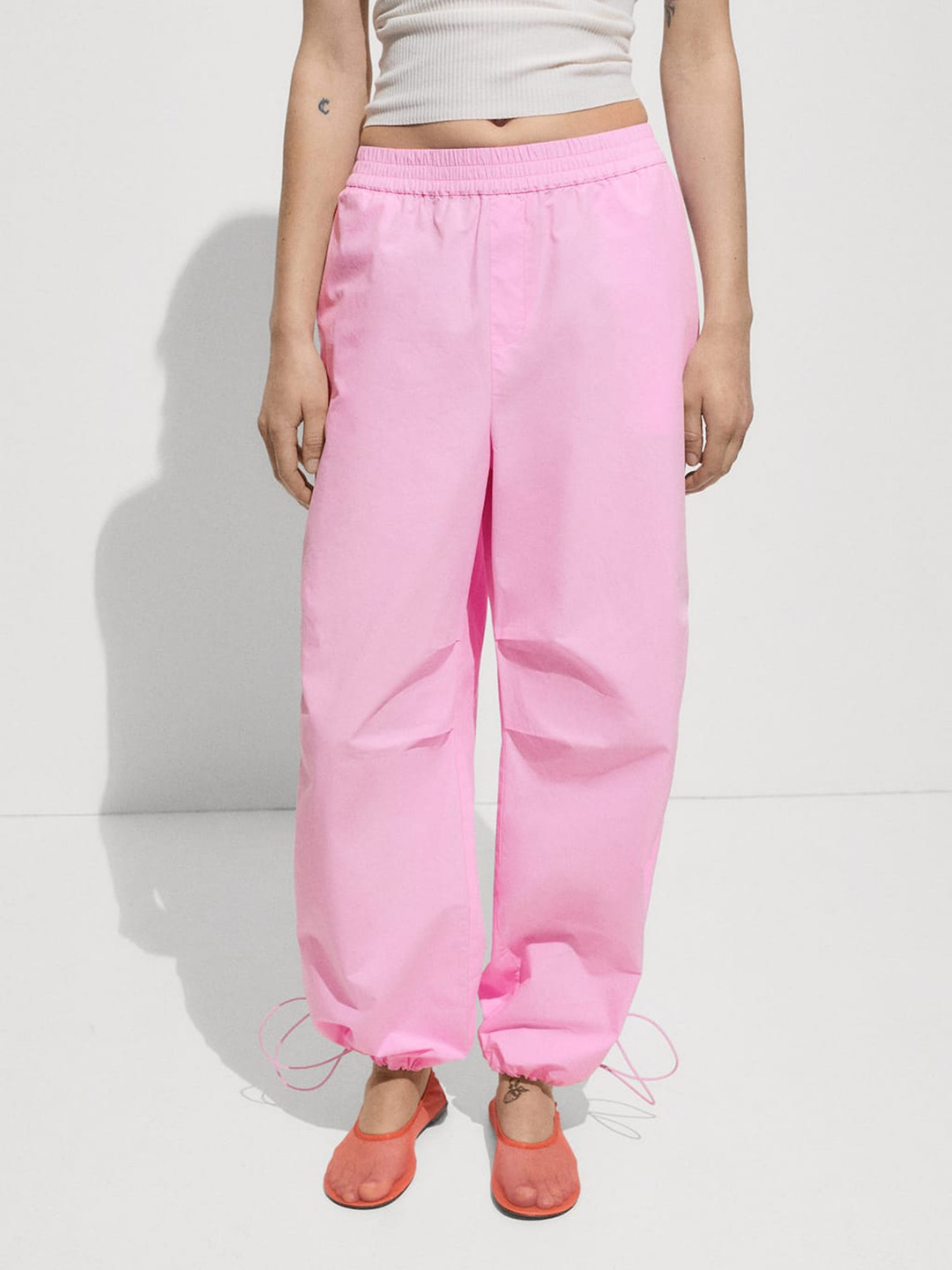 MANGO Women Pure Cotton Toggled Hem Joggers