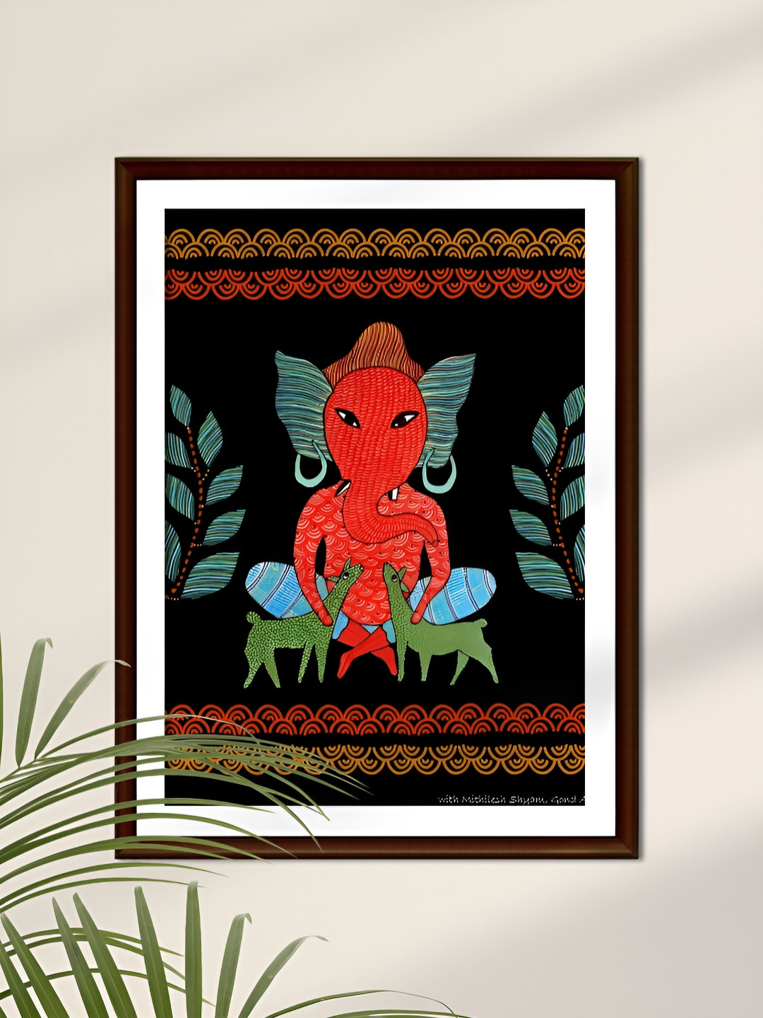 Peepul Tree Black & Orange Art Of Forest Ganesha Religious Wall Art