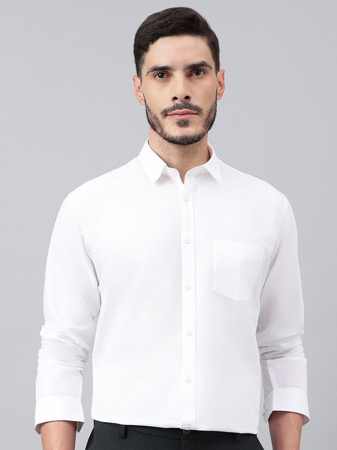 Richlook Men Comfort Spread Collar Solid Cotton Casual Shirt