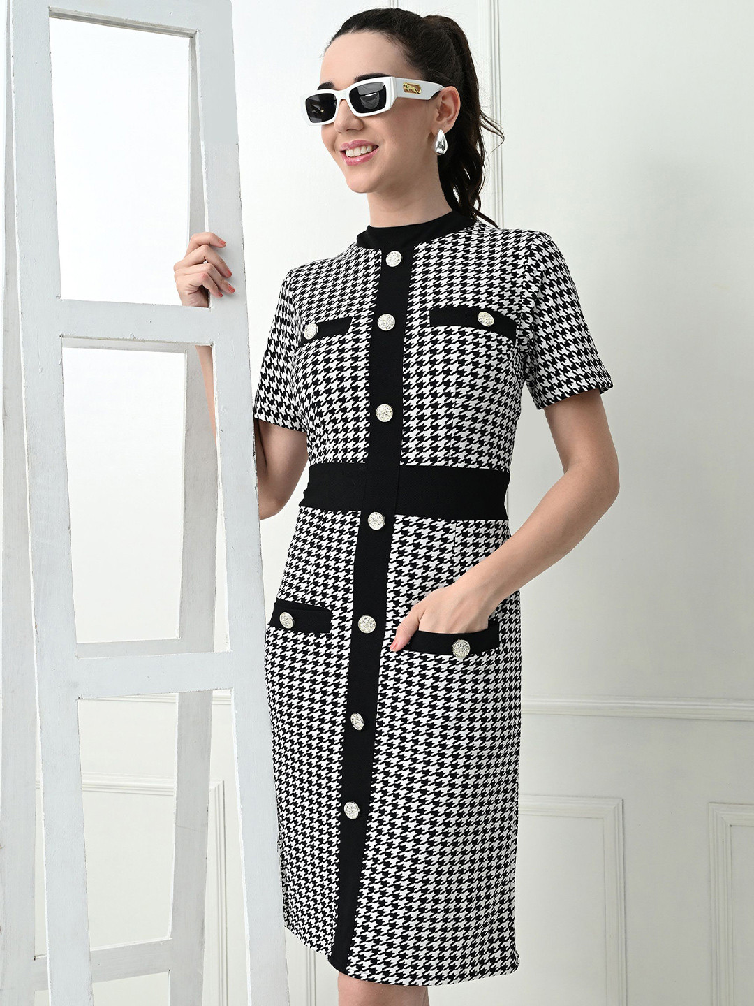 Checked Print Knee Length Bodycon Dress