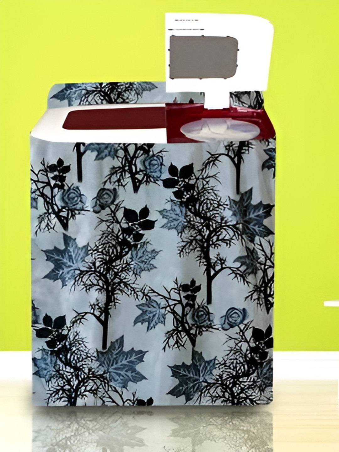 LooMantha Black Printed Washing Machine Cover
