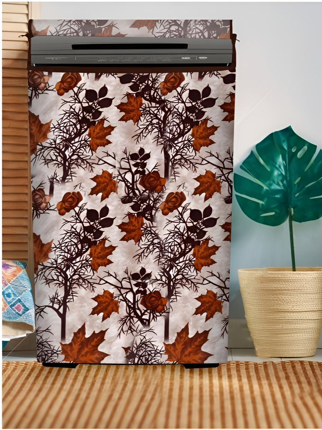 LooMantha Brown Printed Washing Machine Cover