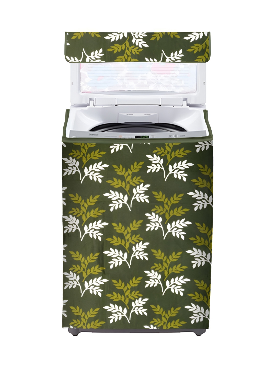 LooMantha Green & White Printed Washing Machine Top Cover