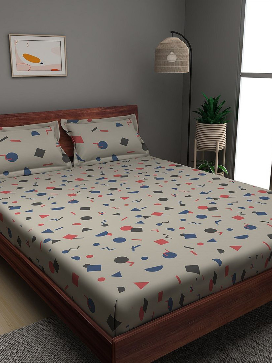 Sleepyhead Confetti Grey Abstract Pure Cotton 180 TC Queen Fine Bedsheet with 2 Pillow Covers-90 x 100 inches
