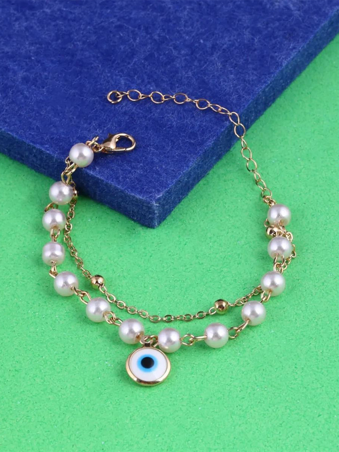 Jewelz Gold-Plated Evil Eye & Pearl Beaded Charm Bracelet