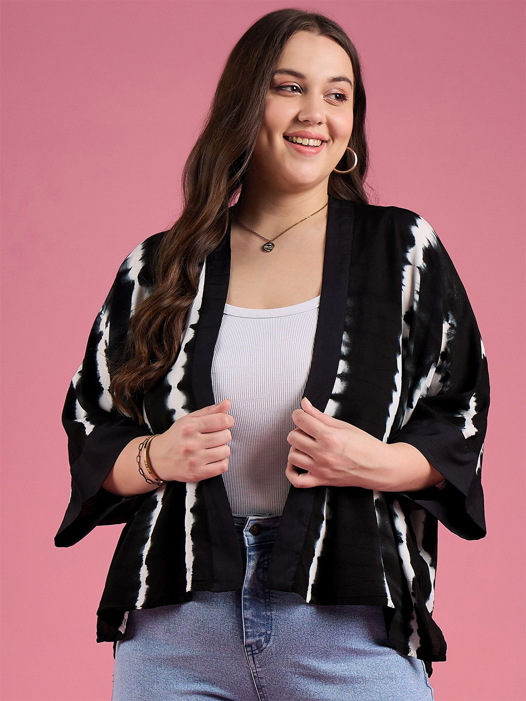 DressBerry Curve Tie & Dye Open Front Straight Shrug