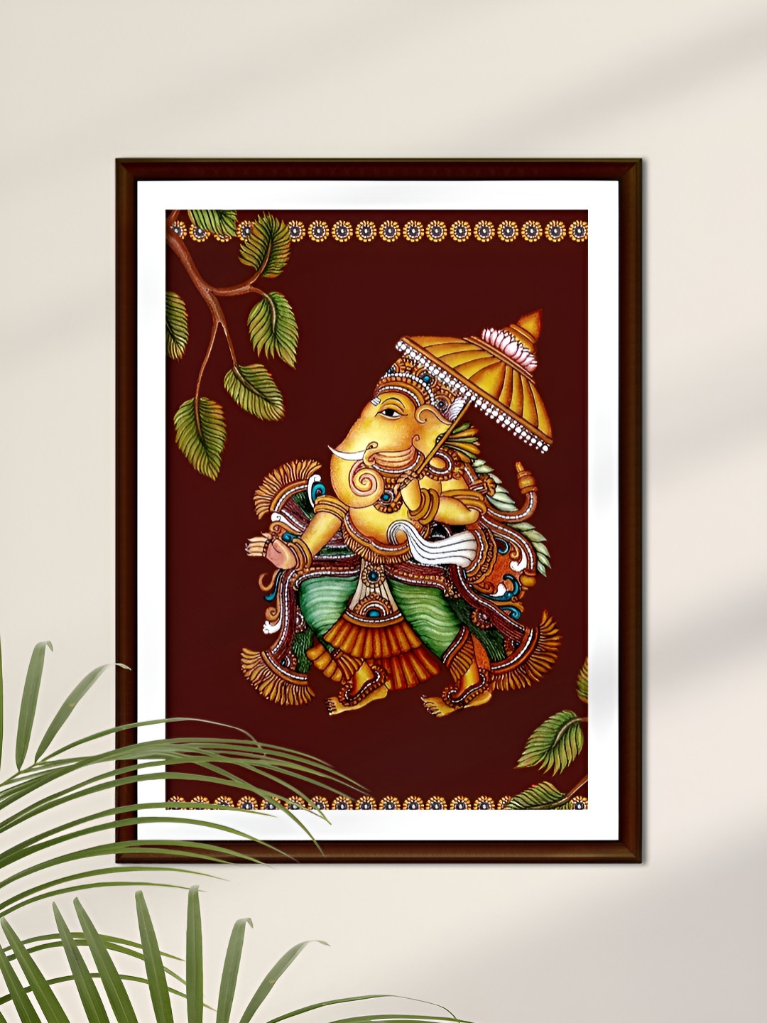 Peepul Tree Maroon & Yellow Mural Ganesha Religious Wall Art