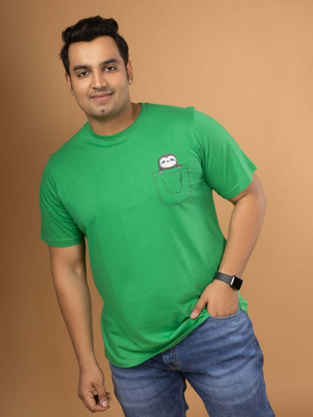 Sizeupp Men Plus Size Crew Neck Regular Fit Printed Graphic T-Shirt