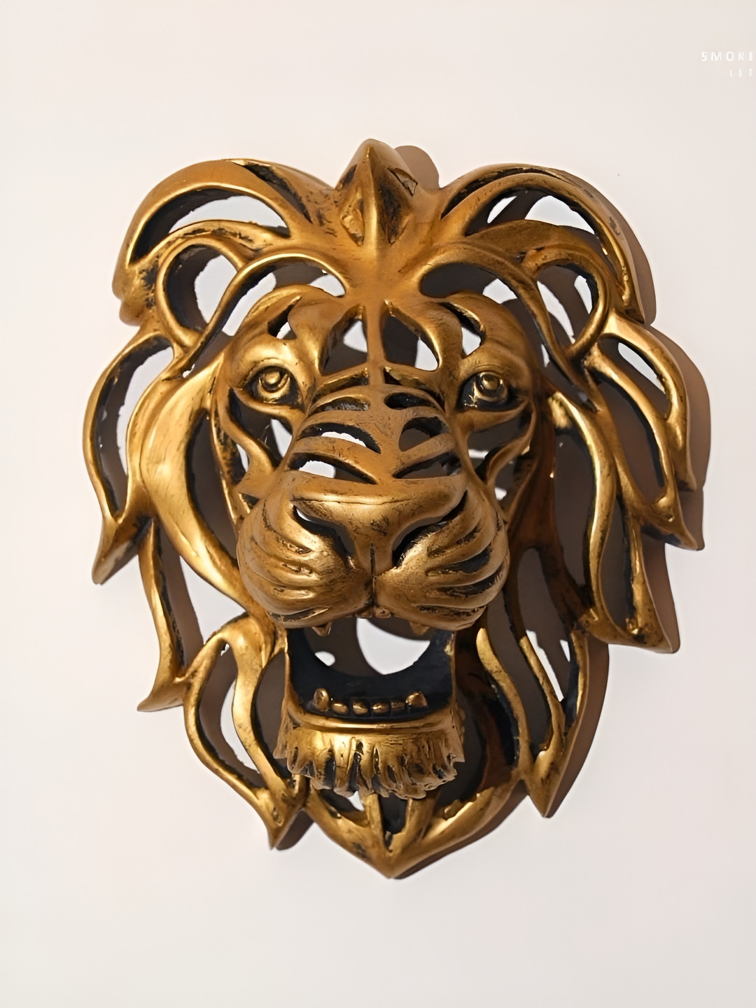 SMOKEY COCKTAIL Lion Head Gold Polyresin Matte Living Room Medium Showpiece - 12 Inches