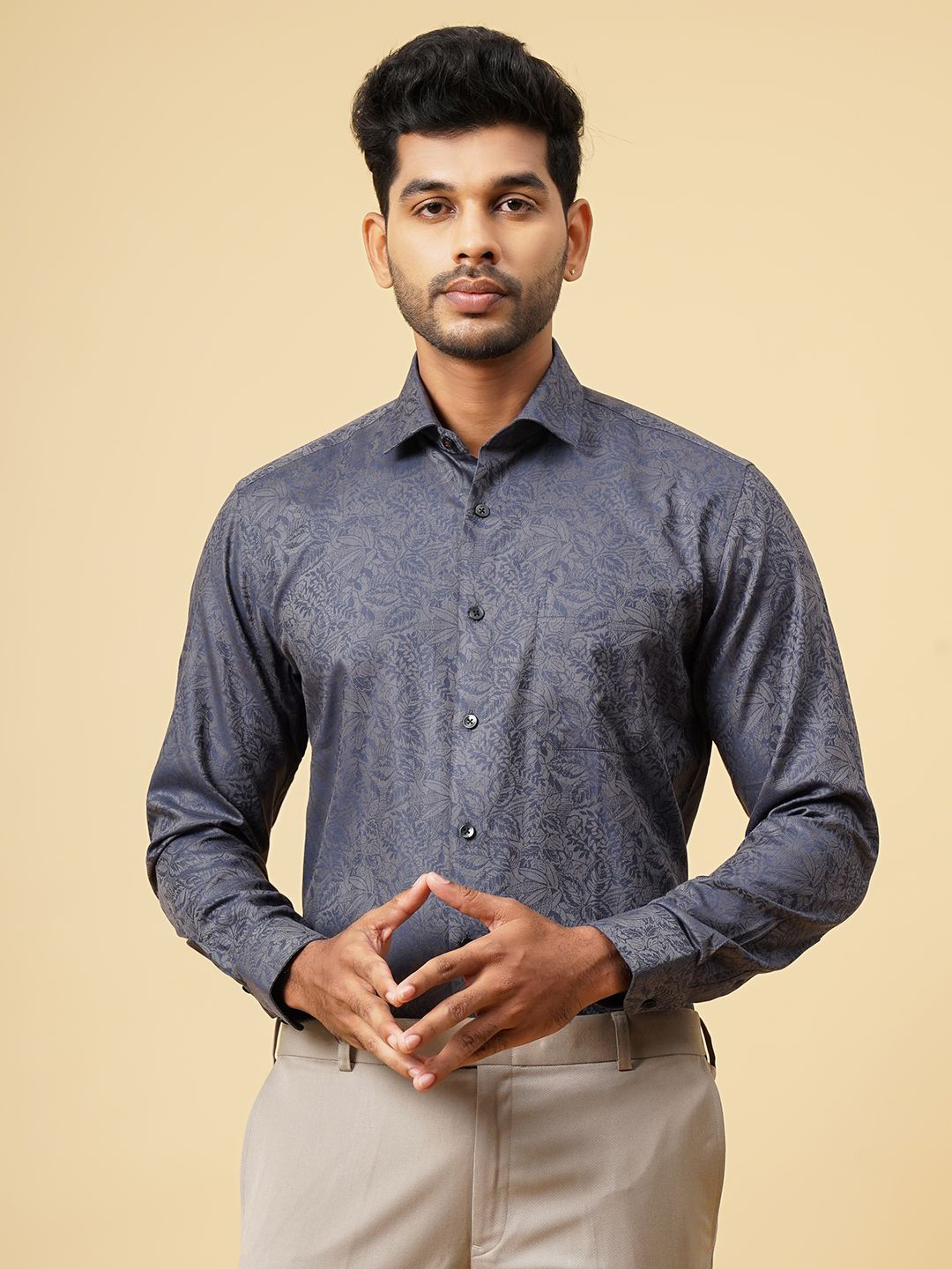 METAL Men Cutaway Collar Floral Printed Cotton Slim Fit Formal Shirt