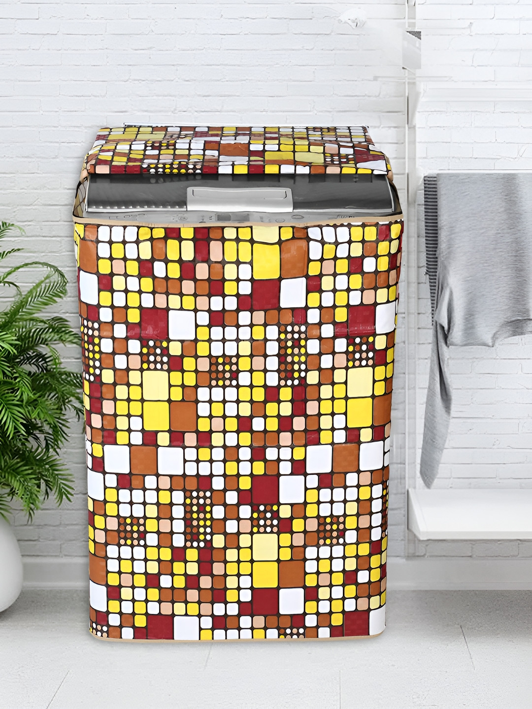 LooMantha Yellow Printed Washing Machine Cover