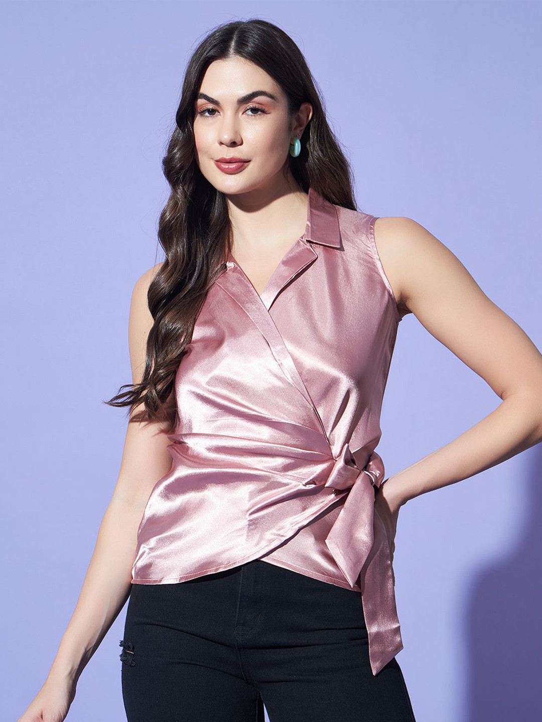 Trend Arrest Women Solid Lapel Collar Top