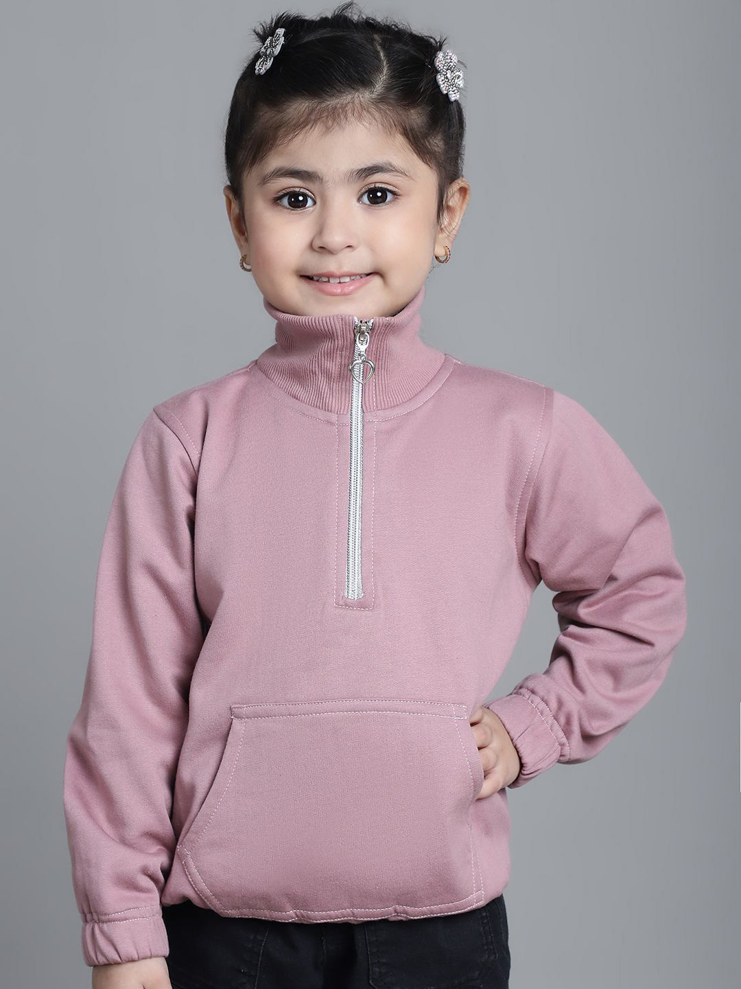 MINI & MING the winter wardrobe Girls Solid Mock Collar Sweatshirt