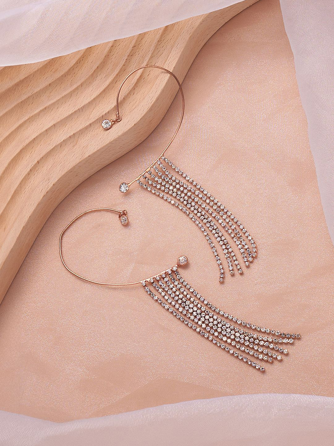 SOHI Gold-Plated Crystal Studded Tasselled Ear Cuffs