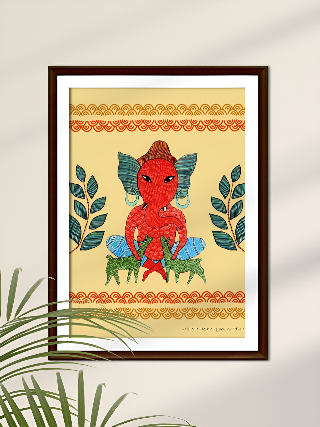 Peepul Tree Beige & Red Art Of Forest Ganesha Religious Wall Art