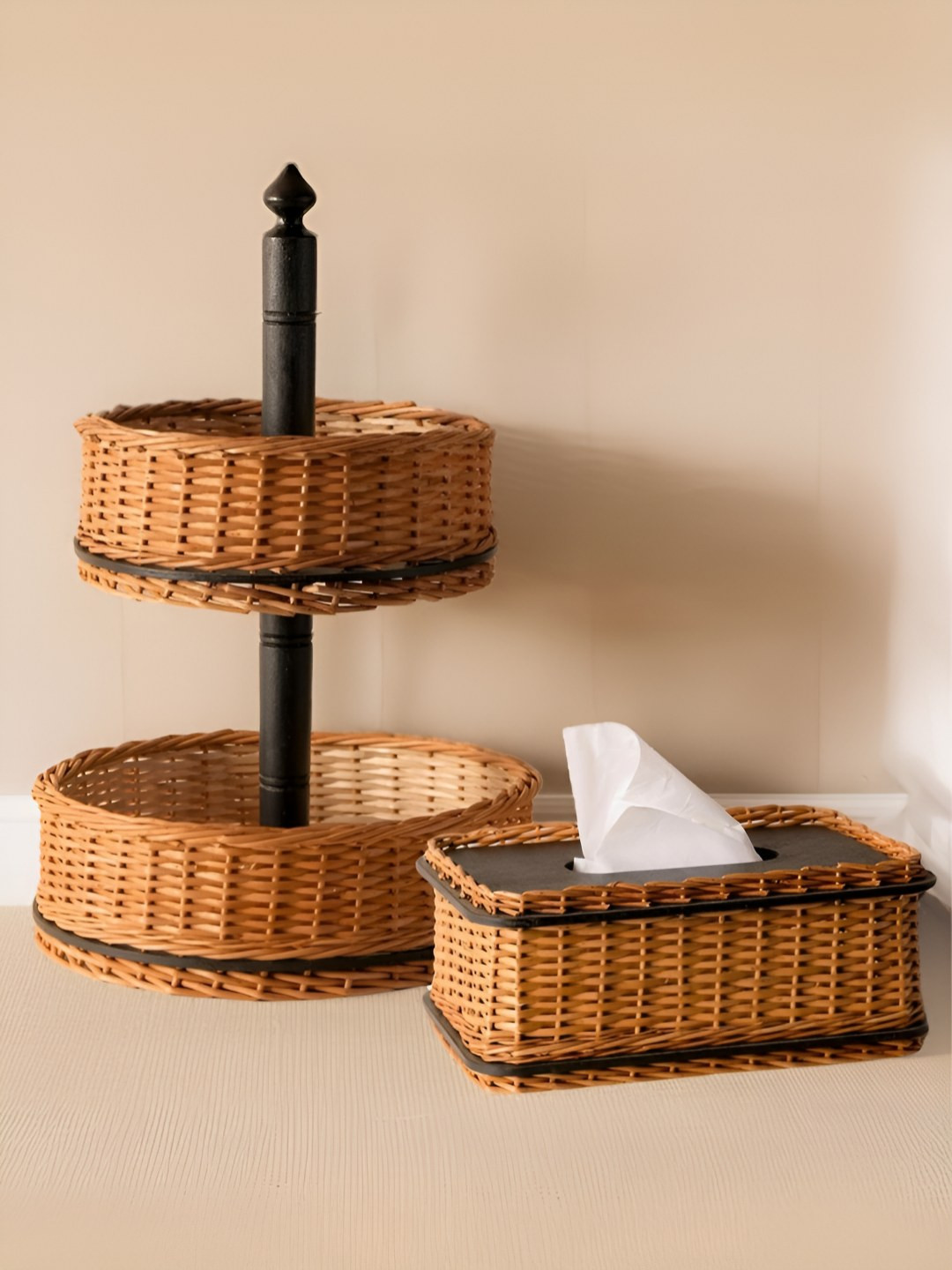 Peepul 2Pcs Tree Wicker Fruit Basket & Tissue Box Combo