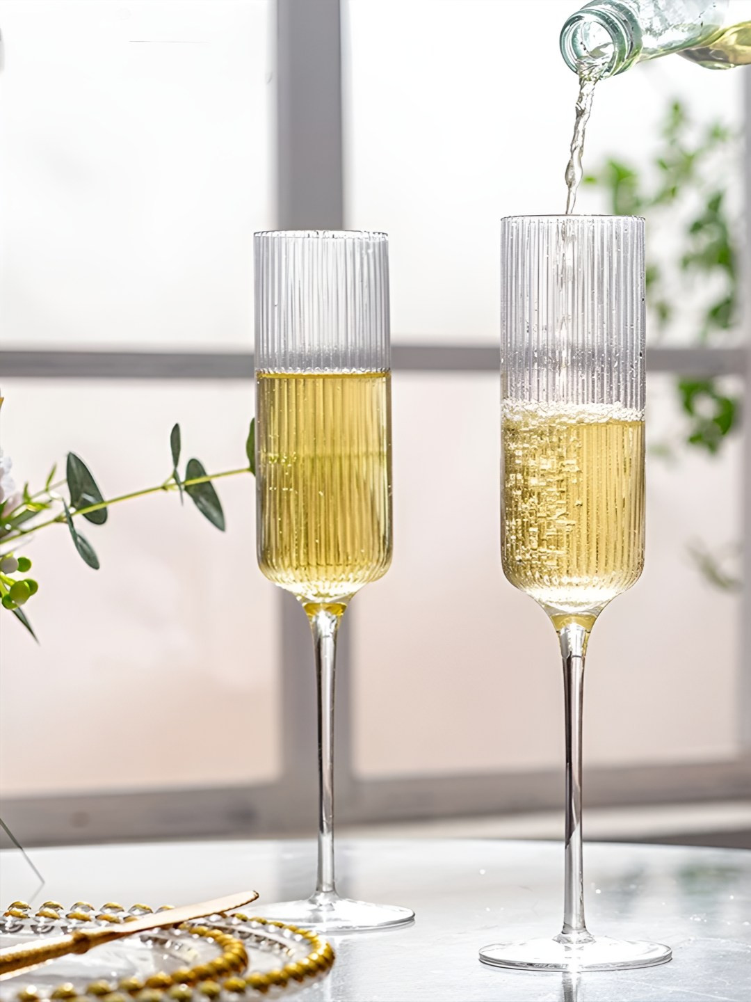 MELBIFY Transparent 2 Pieces Ribbed Wine Glasses- 200 ml