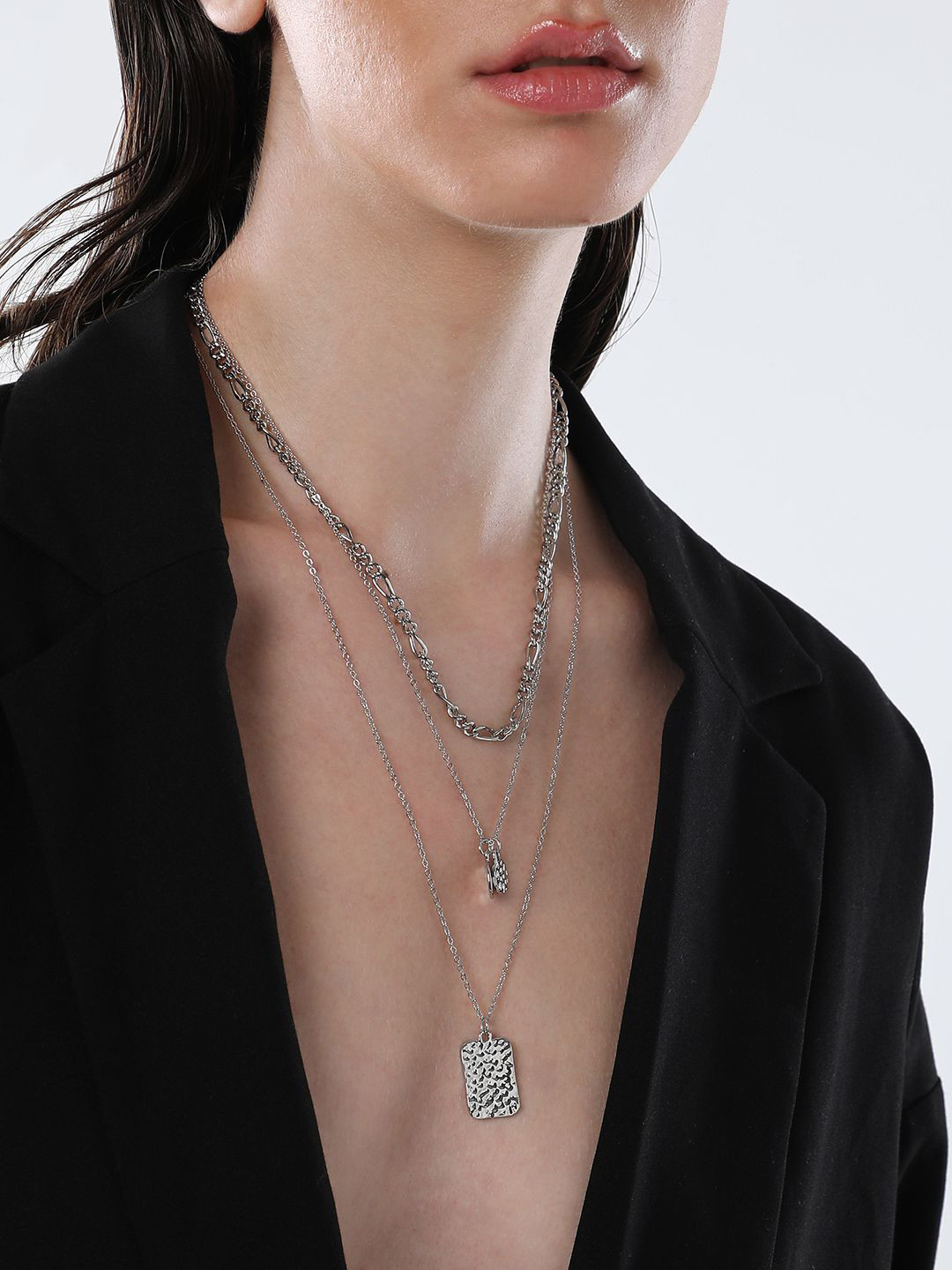 SOHI The Dented Charm Silver-Plated Layered Necklace