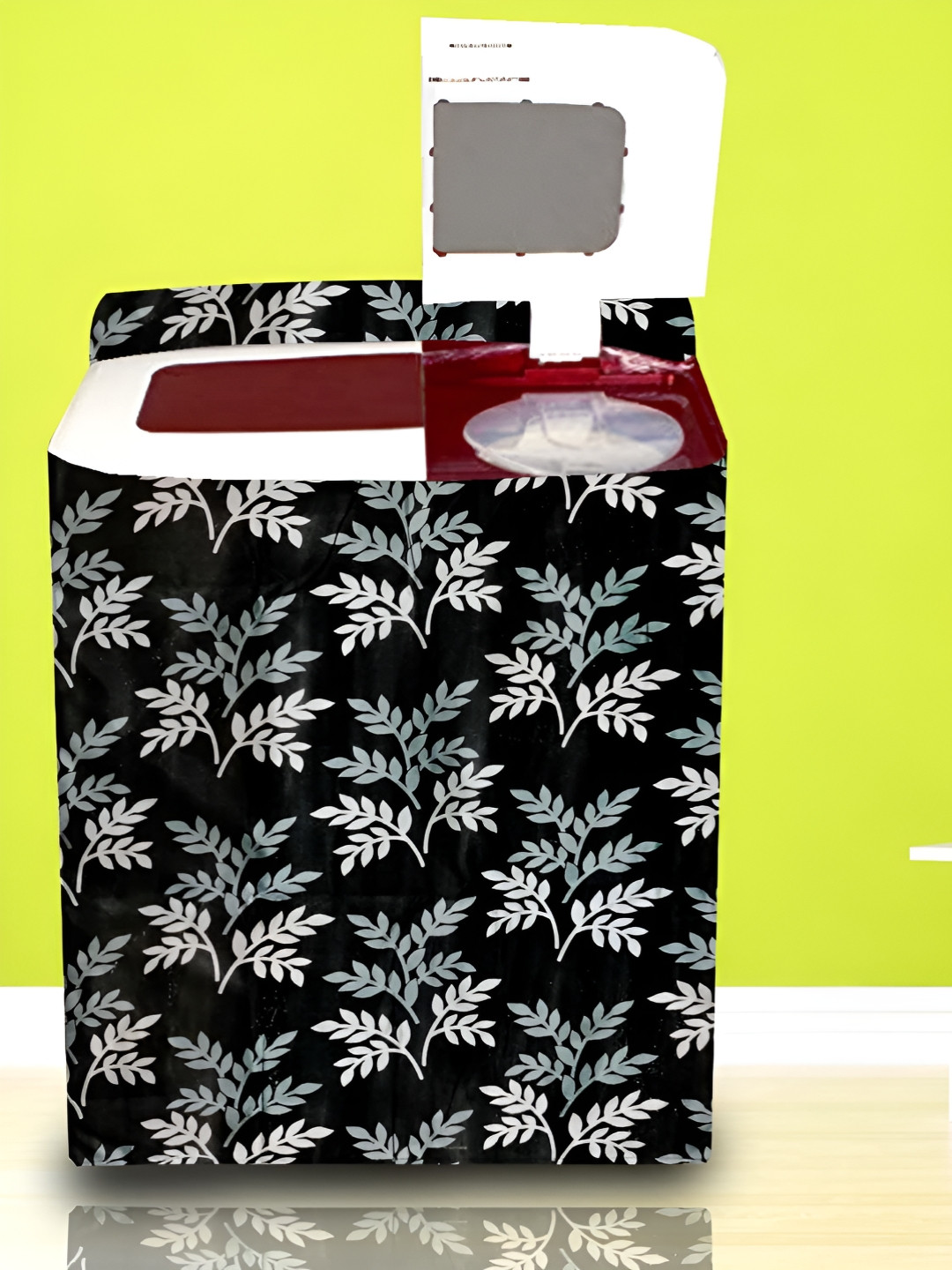 LooMantha Black Printed Washing Machine Cover