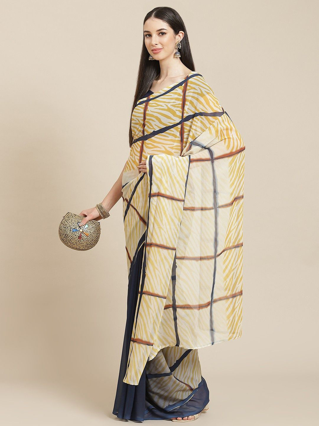 Anouk Checked Poly Georgette Saree