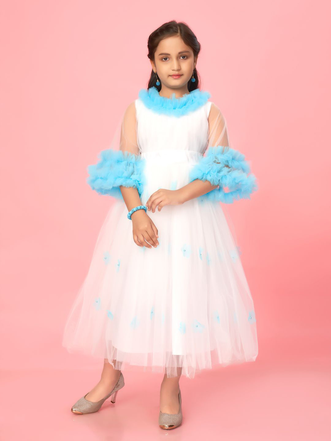 BAESD Cold-Shoulder Net Fit & Flare Maxi Dress