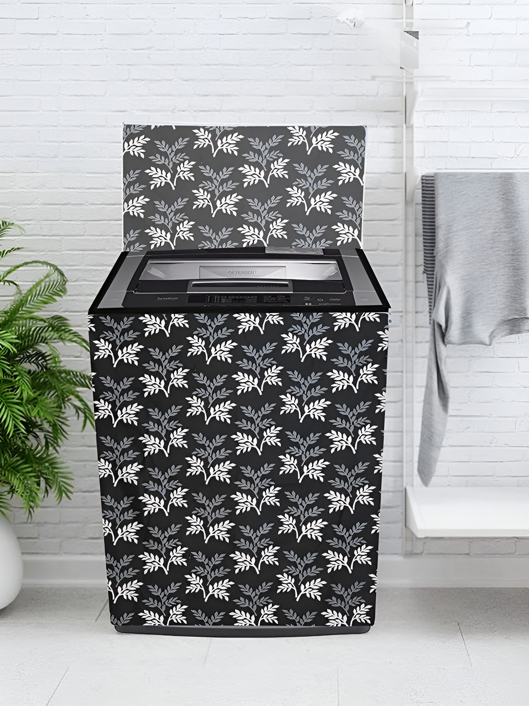 LooMantha Black & White Printed Top Load Fully Automatic Washing Machine Cover