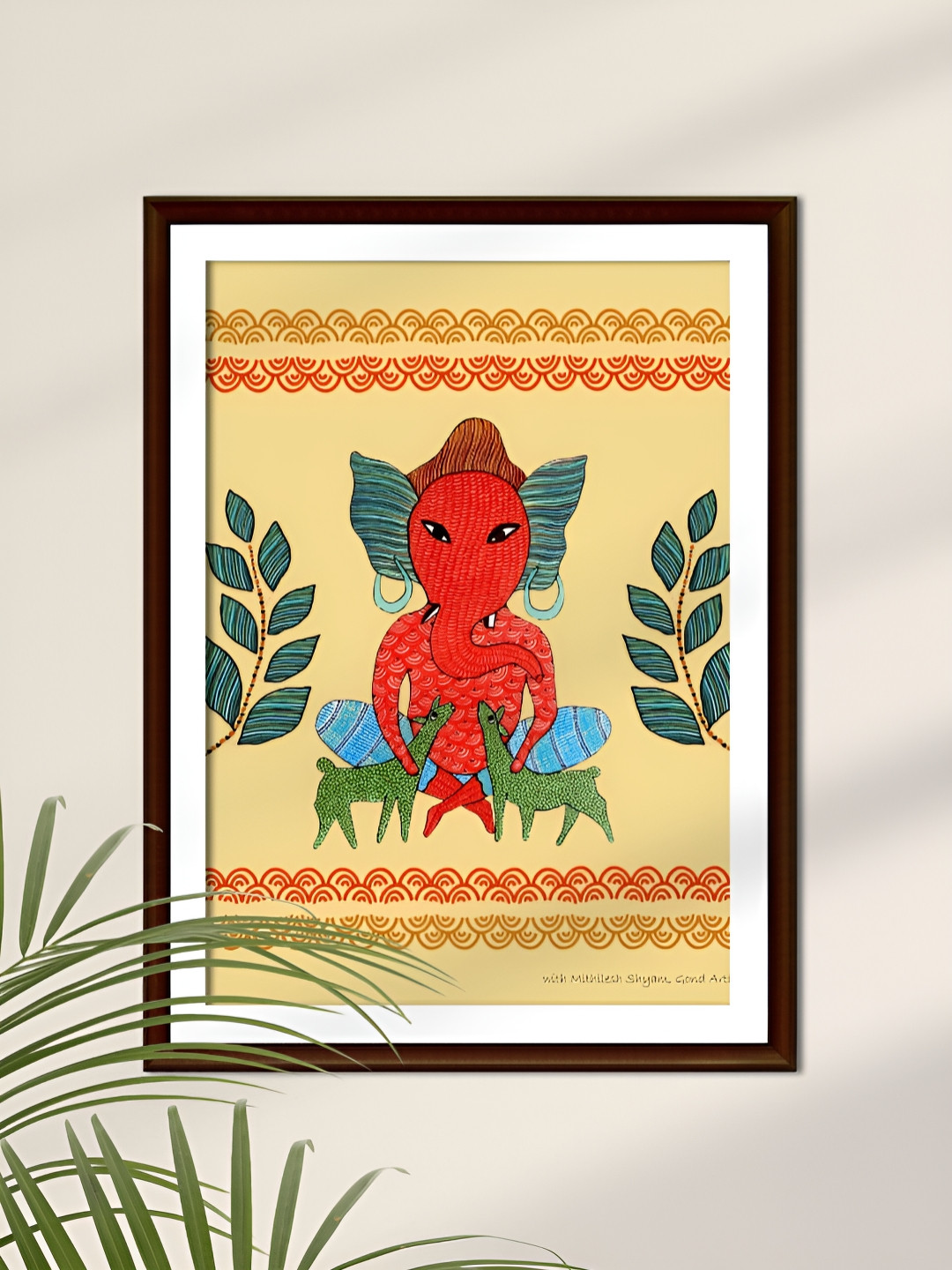 Peepul Tree Beige & Orange Art Of Forest Ganesha Religious Wall Art