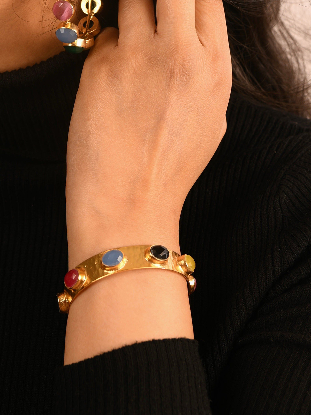 TOTAPARI Gold-Plate Hydro Stones Studded Cuff Bracelet