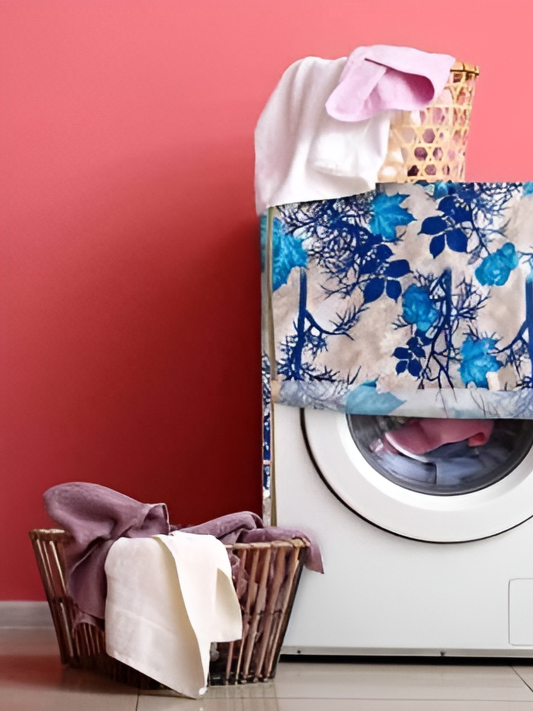 LooMantha Blue Printed Washing Machine Cover