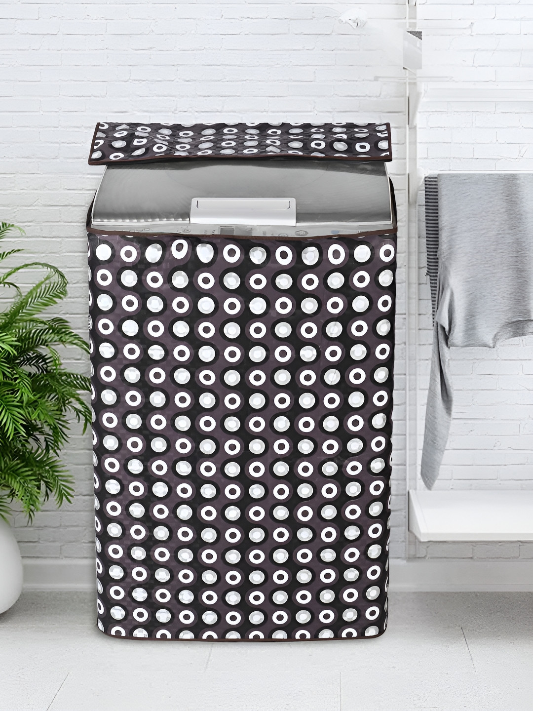 LooMantha Grey & White Printed Top Load Fully Automatic Washing Machine Cover