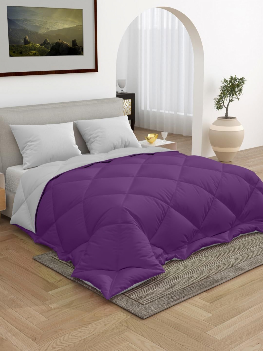 CHICERY Purple & White Geometric Textured Heavy Winter Single Bed Reversible Comforter