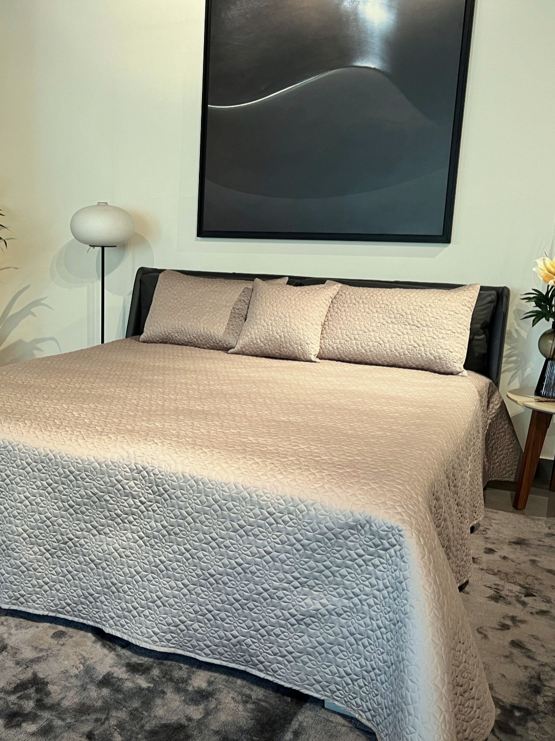 ERBA Brown Textured Cotton TC 380 Double Bed Cover & 2 Pillow Covers