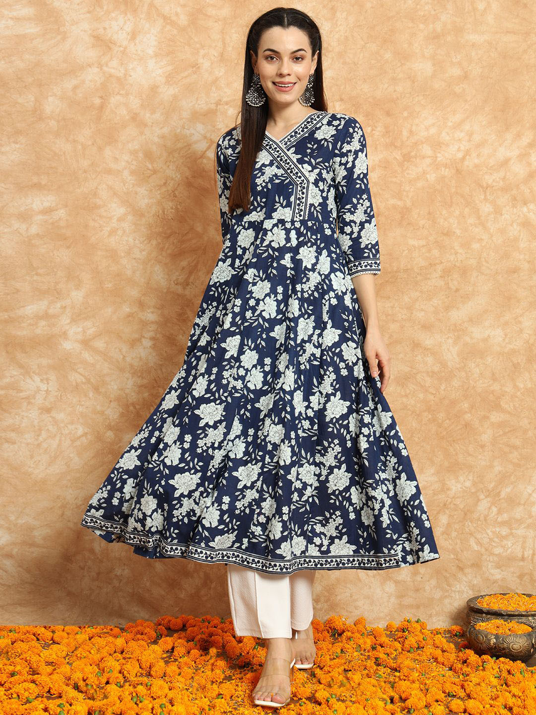 Sa Rasa Floral Printed Angrakha Anarkali Kurta
