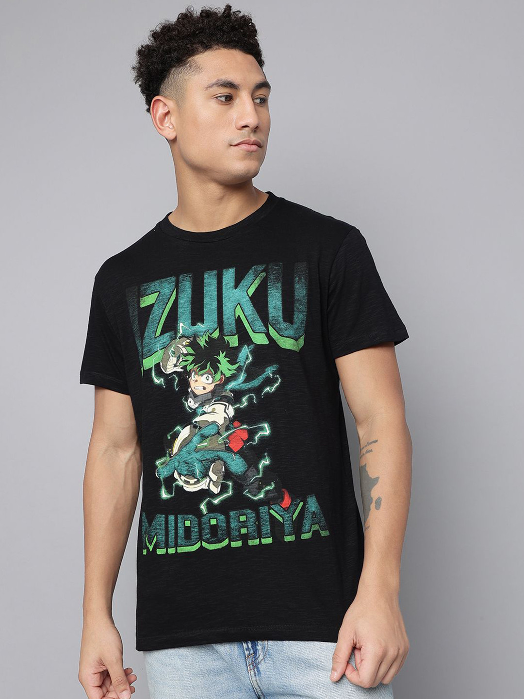 Free Authority Men Deku Graphic Anime Printed Round Neck Cotton T-shirt