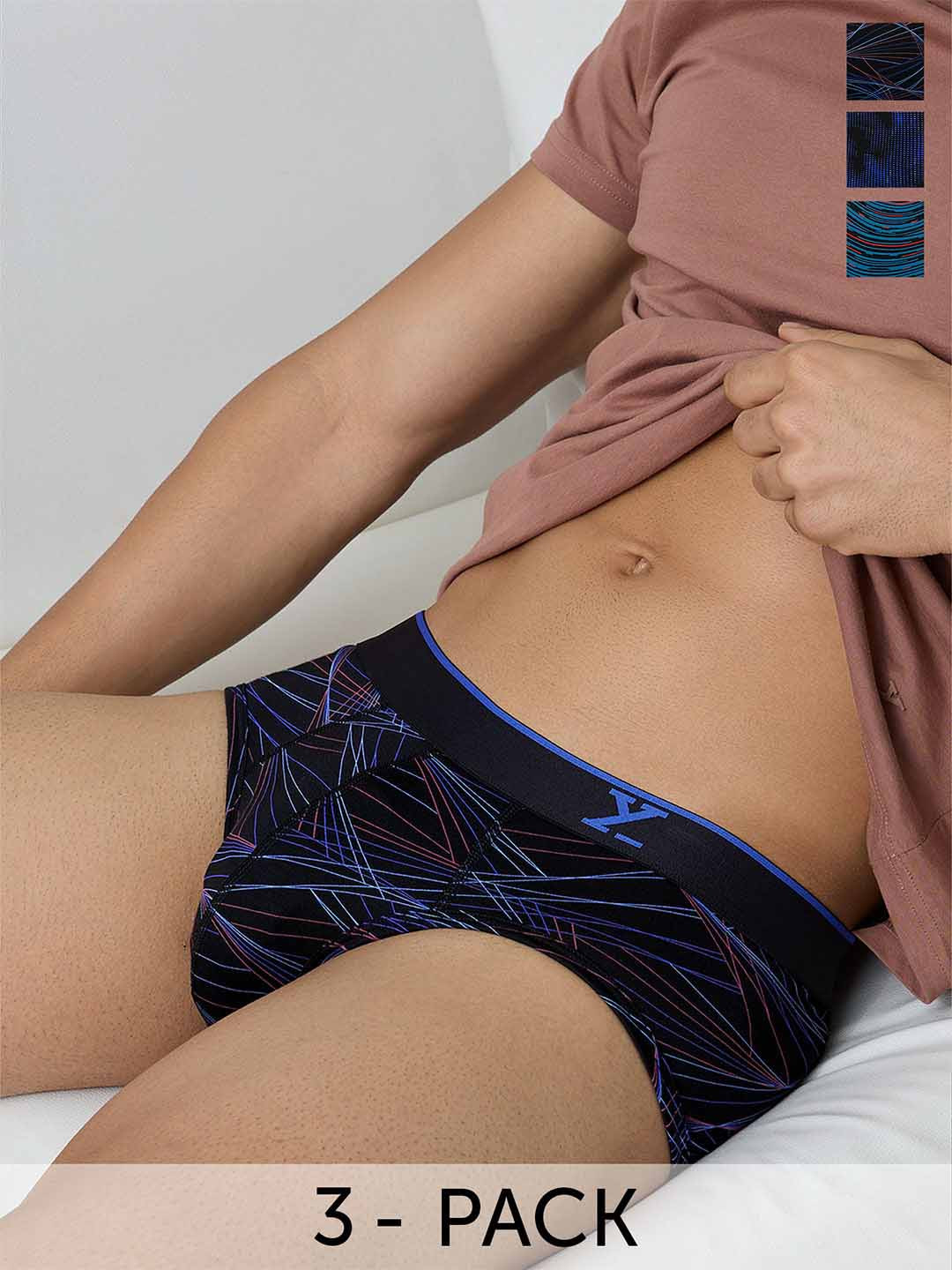 XYXX Men Flux IntelliSoft Pack of 3 Printed Micro Modal Basic Briefs XYBRF3PCKN513