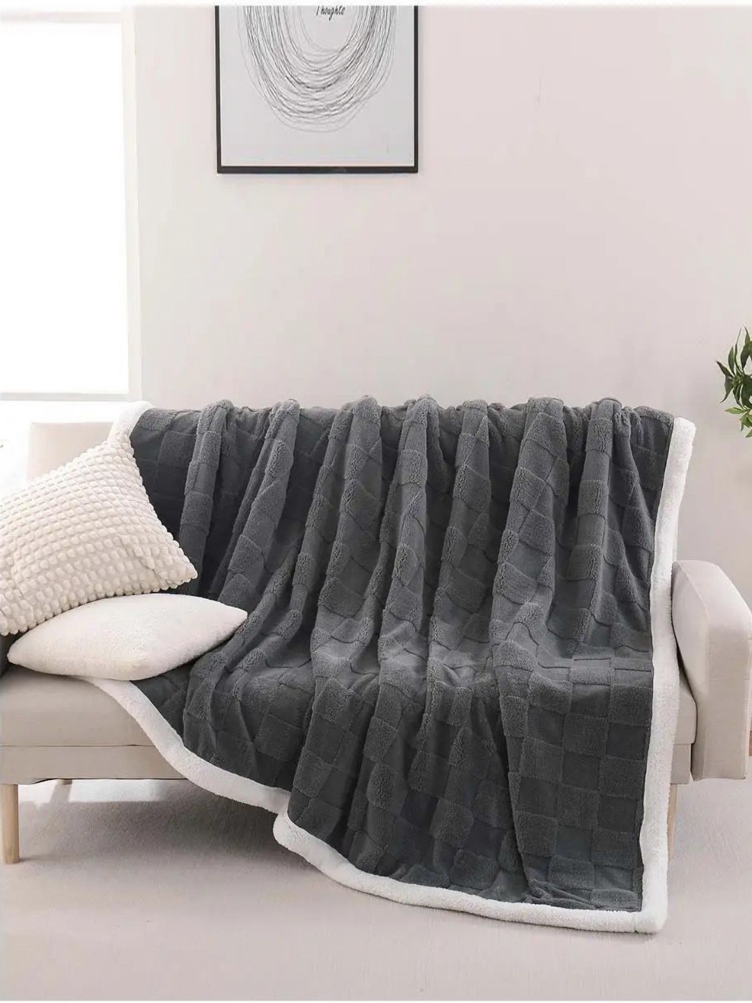 Butterthief Kids Grey & White Checked Sherpa Heavy Winter 210 GSM Single Bed Blanket