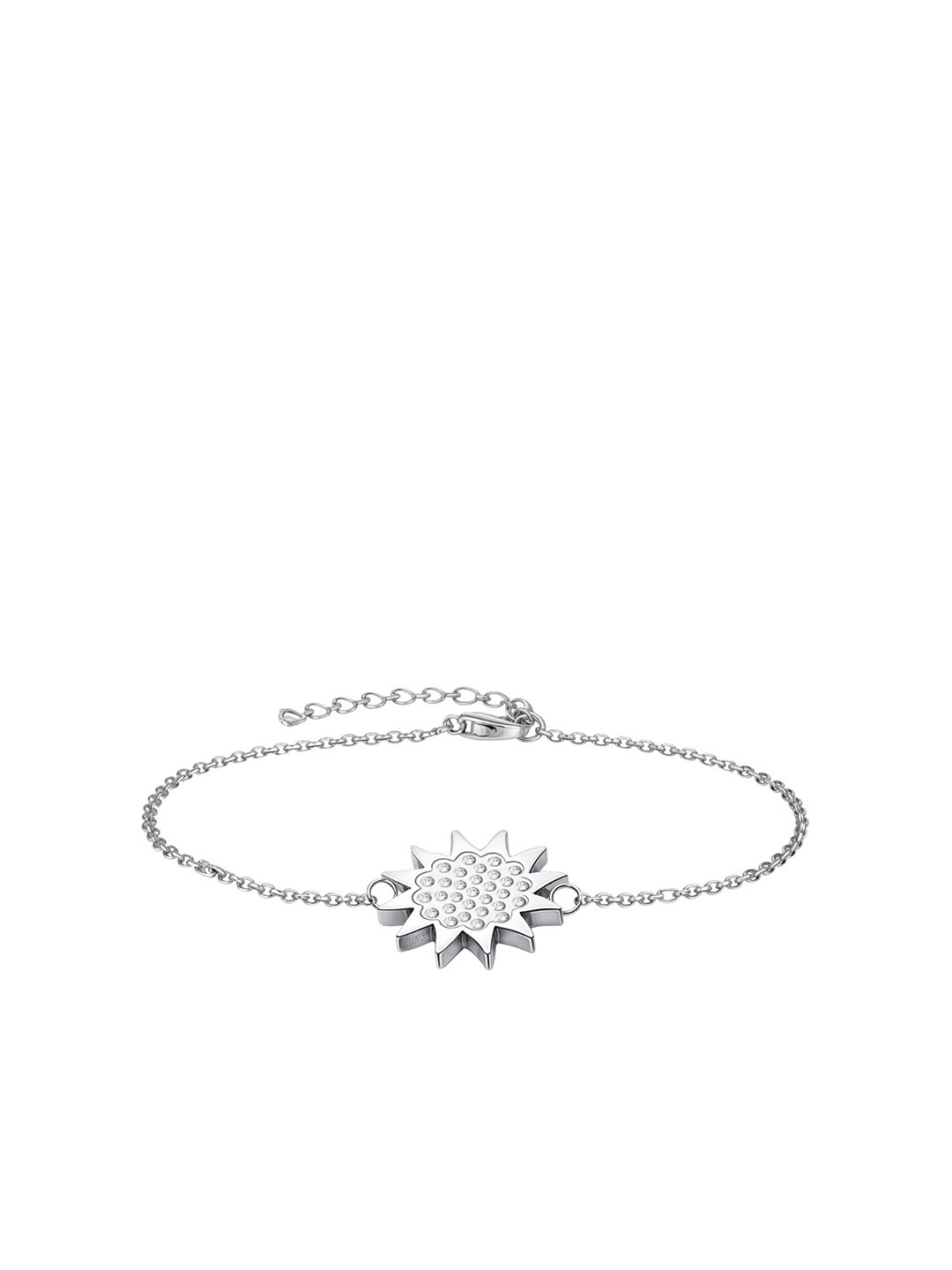 HighSpark 925 Sterling Silver Cubic Zirconia Studded Radiant Sun Charm Bracelet