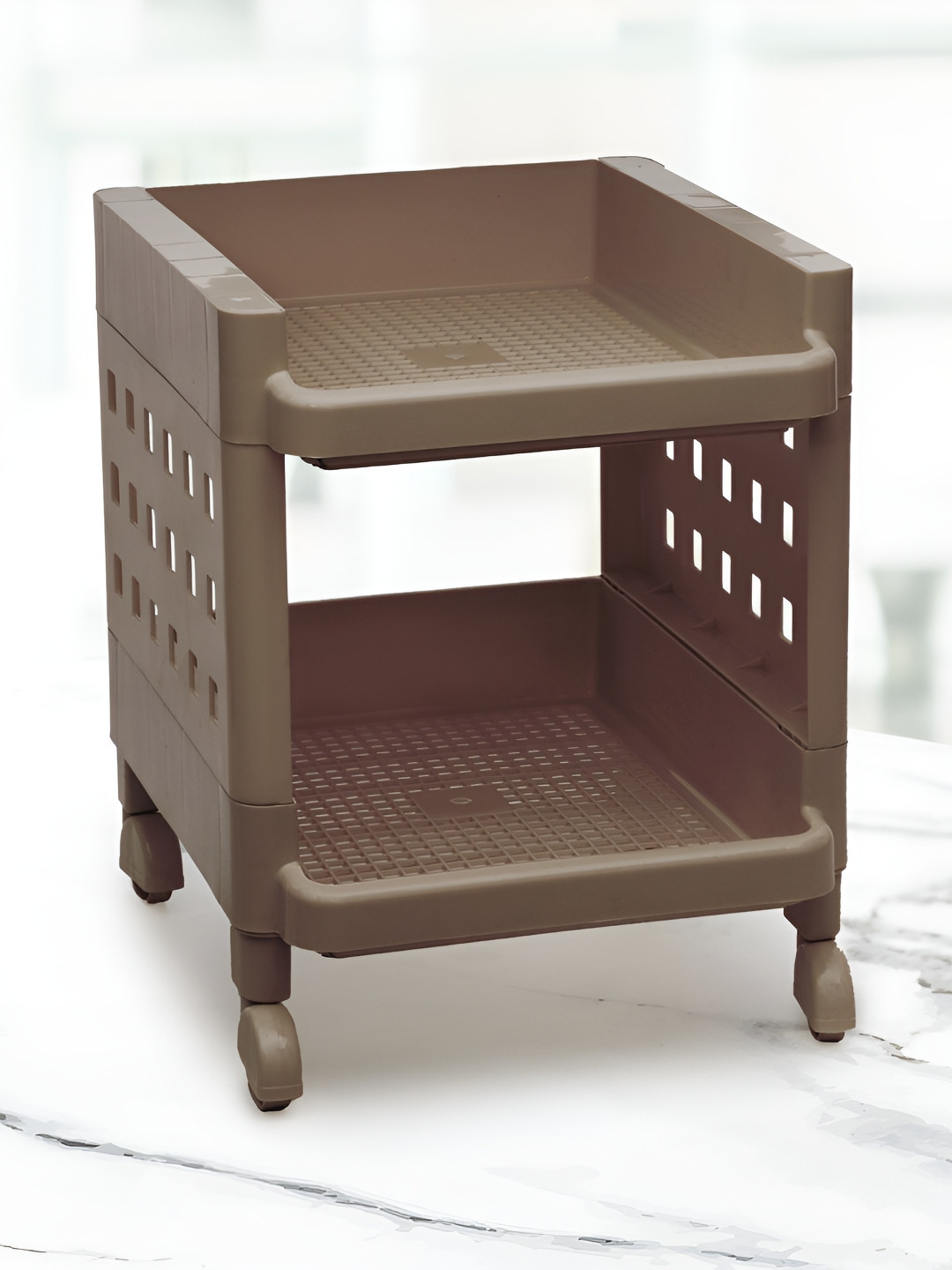 SELVEL Brown Self Design 2 Tier Break Resistant Multi Purpose Rack