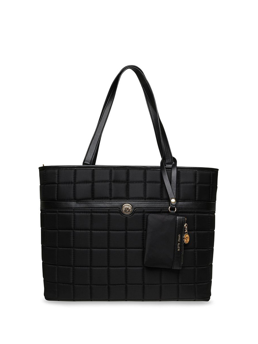 ANNE KLEIN Women Black Geometric Textured Oversized Structured Shoulder Bag with Quilted