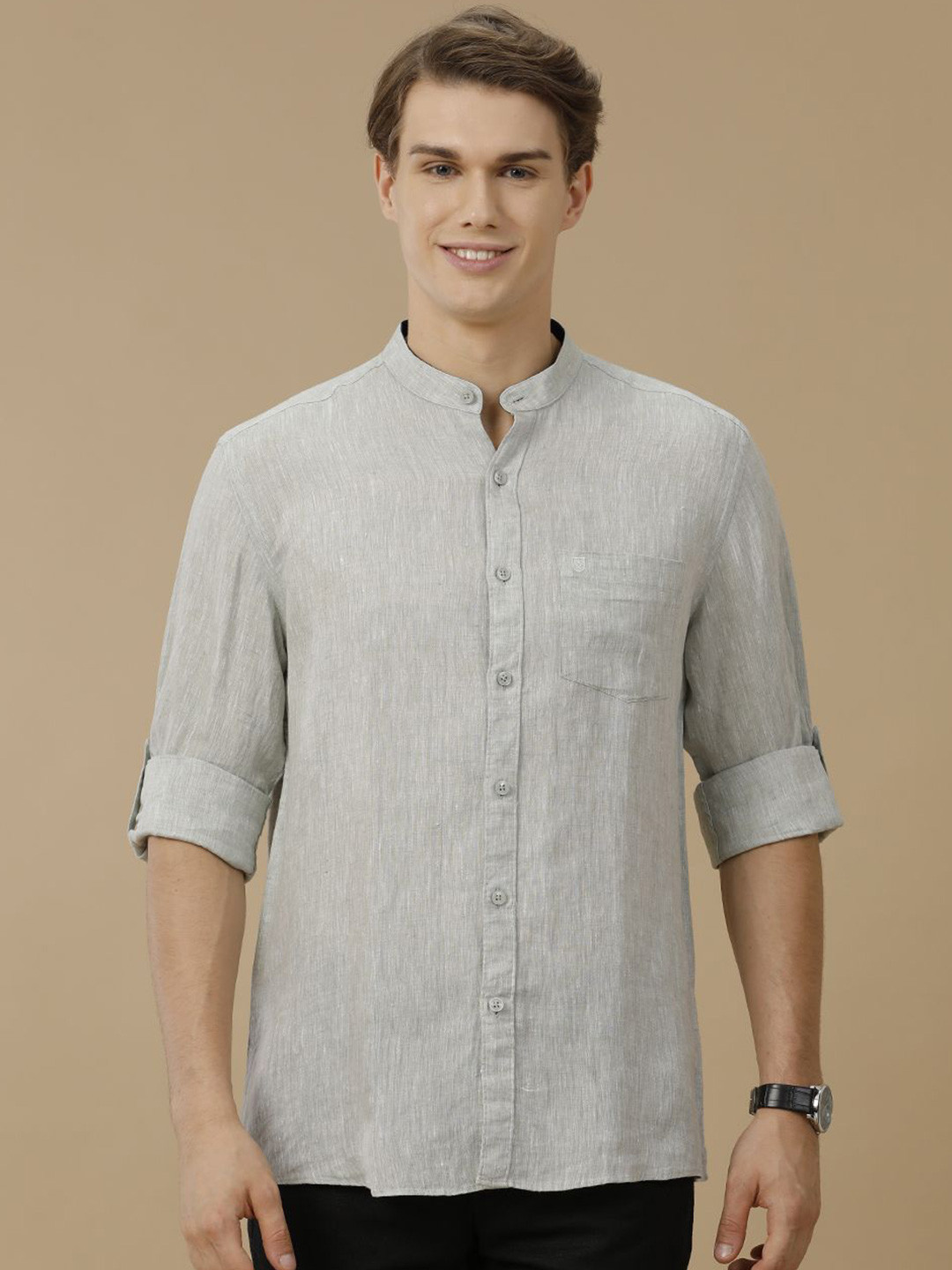 Linen Club Men Contemporary Fit Linen Solid Slim Fit Casual Shirt