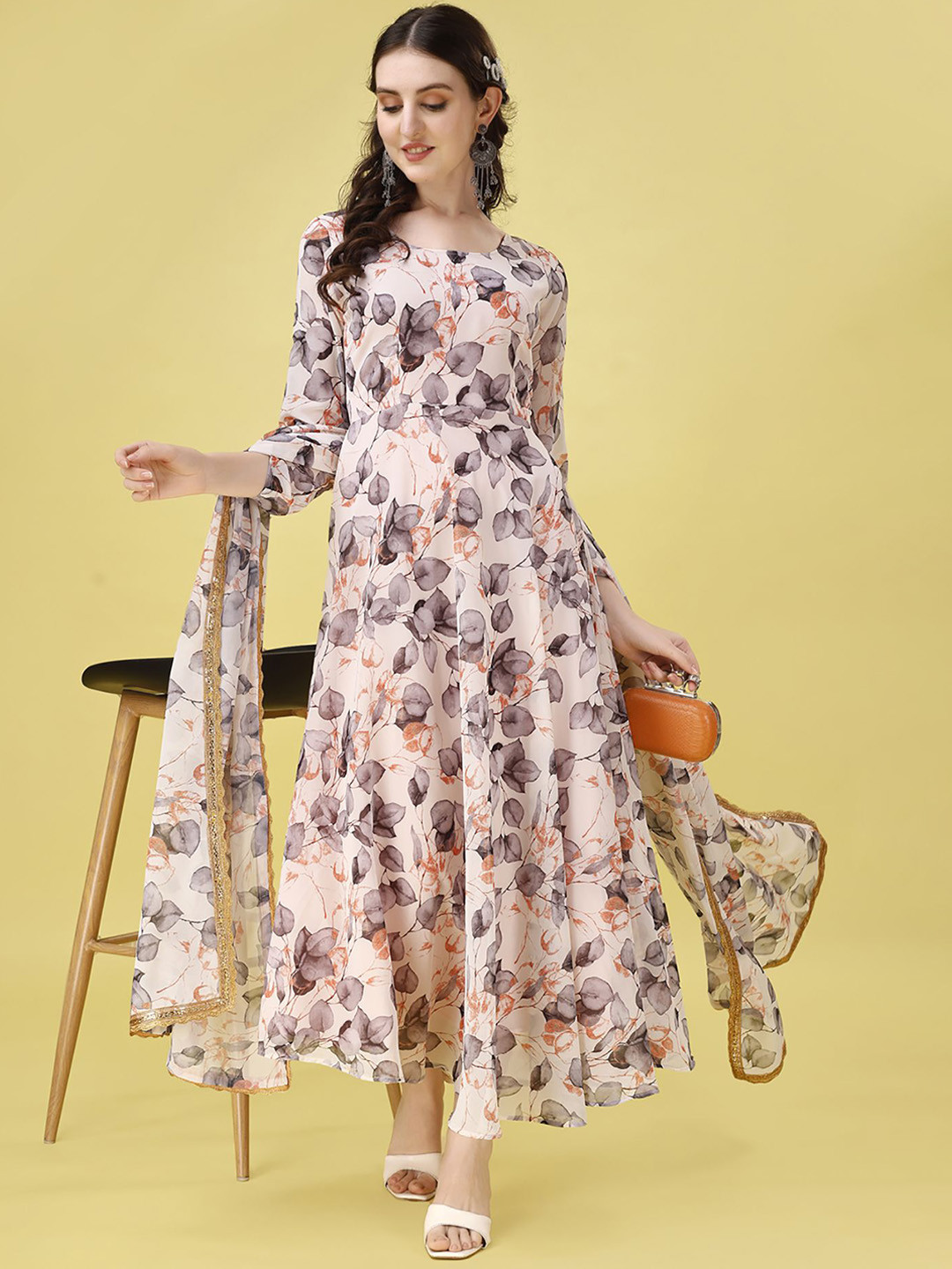 Kedar Fab Floral Printed Georgette Ethnic Dresses With Dupatta