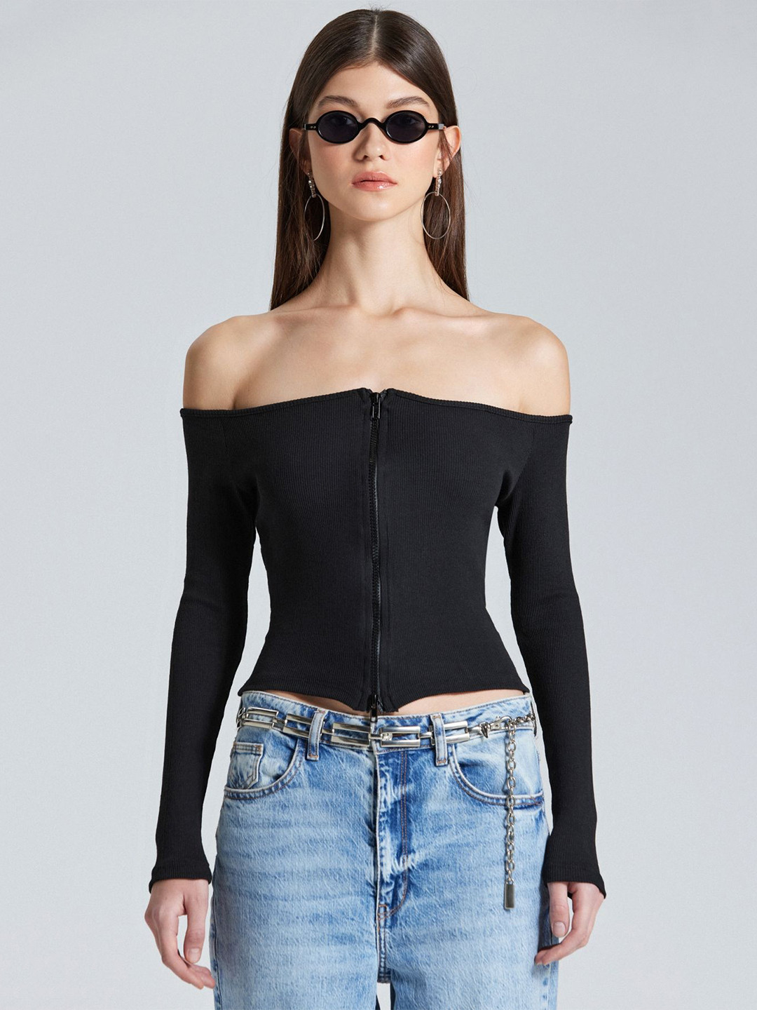 ZOMODA Women Solid Off-Shoulder Cotton Top