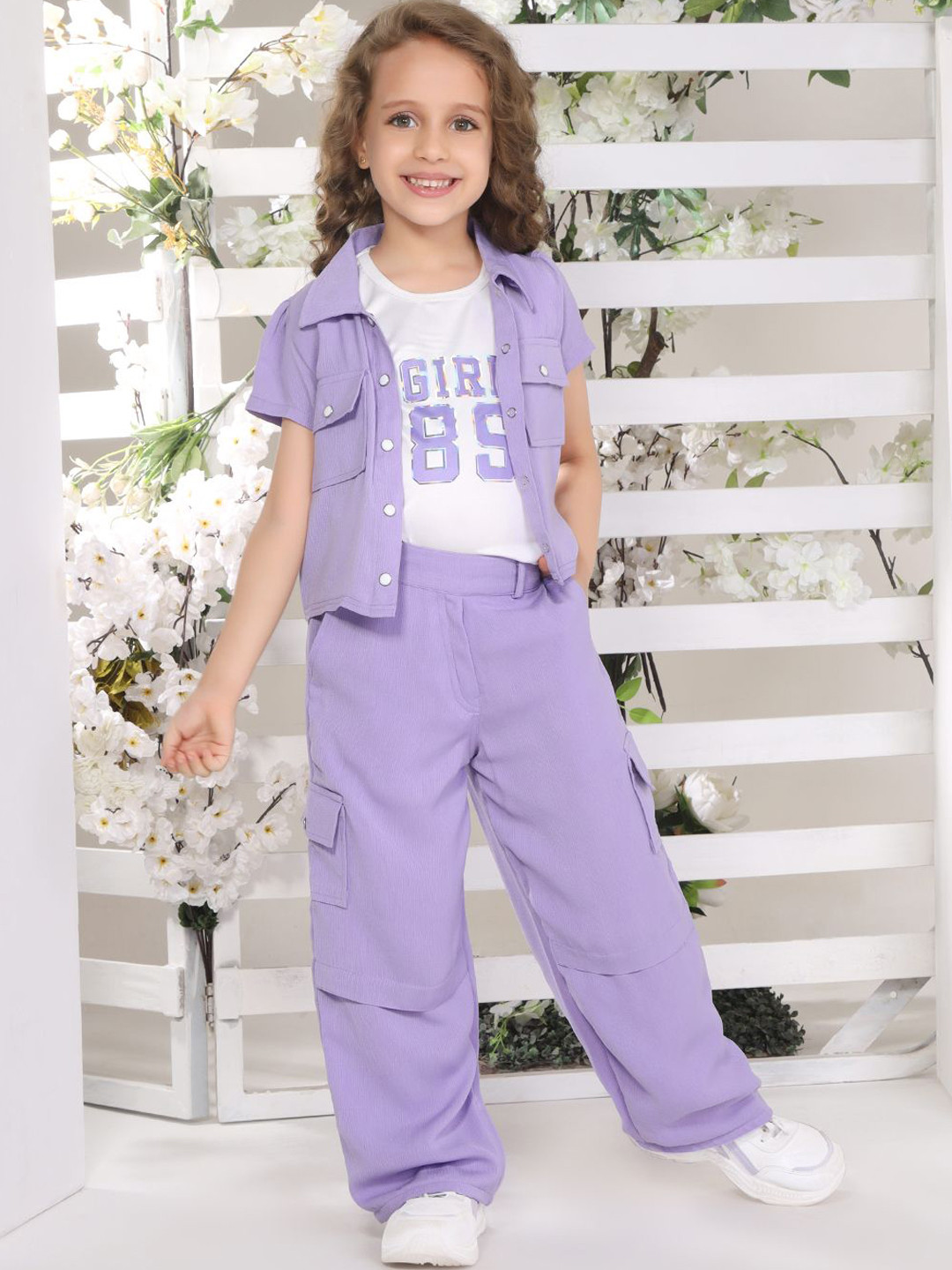 Ministitch Girls Printed T-shirt & Shirt With Trousers Set