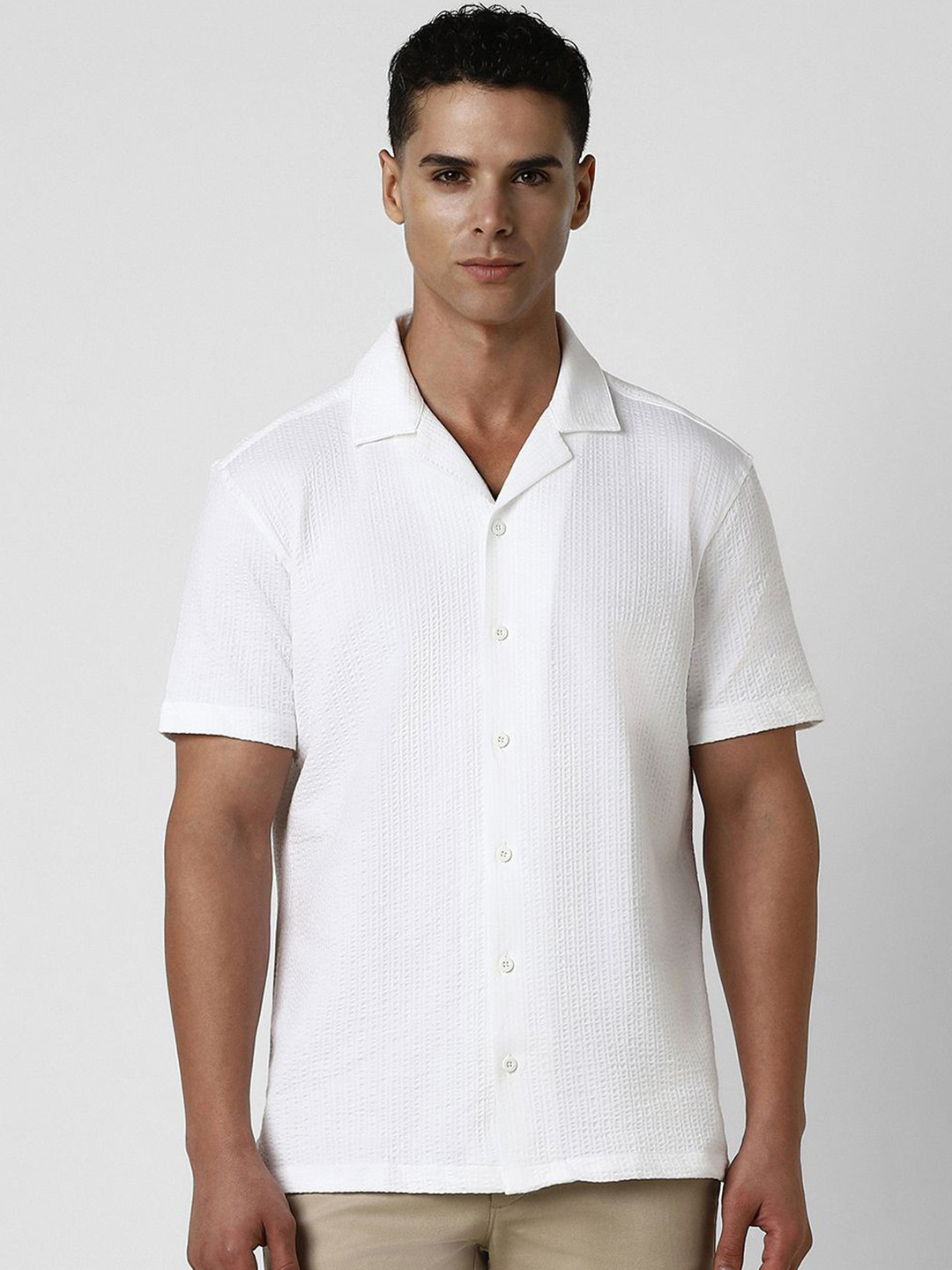 Van Heusen  Men Cuban Collar Short Sleeves Slim Fit Shirt