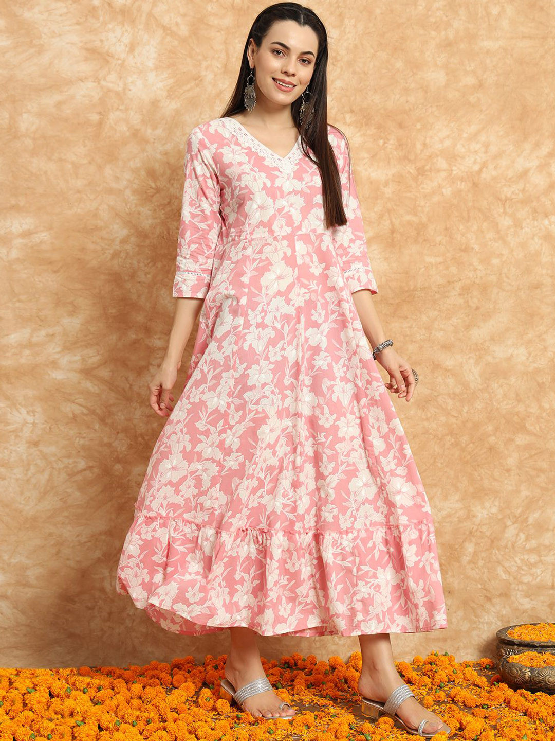 Sa Rasa Floral Printed V Neck Anarkali Kurta