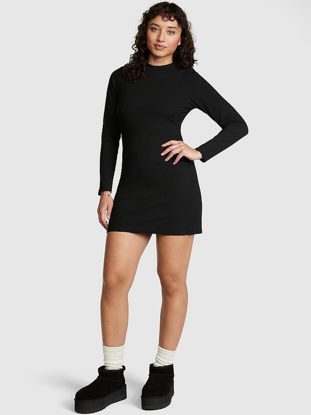 Victoria's Secret PINK Stretch Cotton Long-Sleeve Mock-Neck Dress